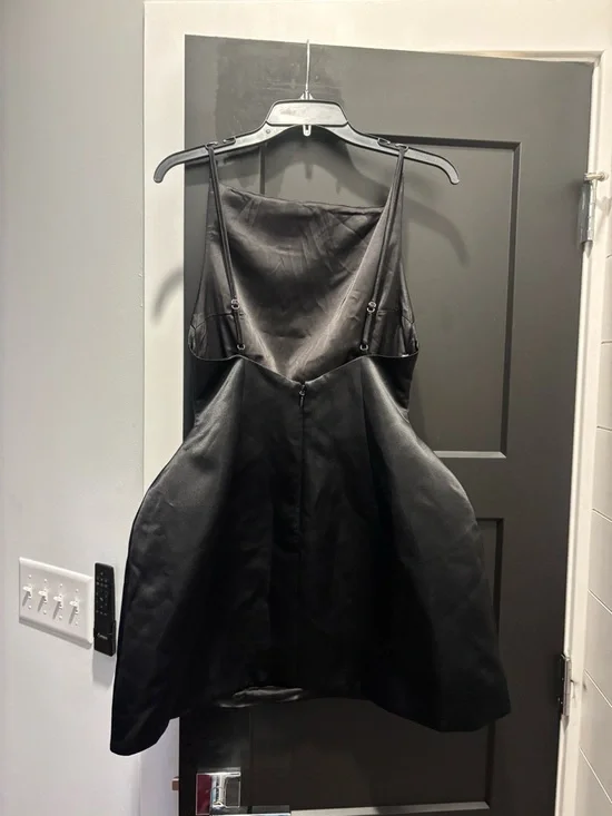 BabyBoo Tate Mini Dress Satin Open Back Babydoll bubble skirt Black Medium NWT - Picture 7 of 11